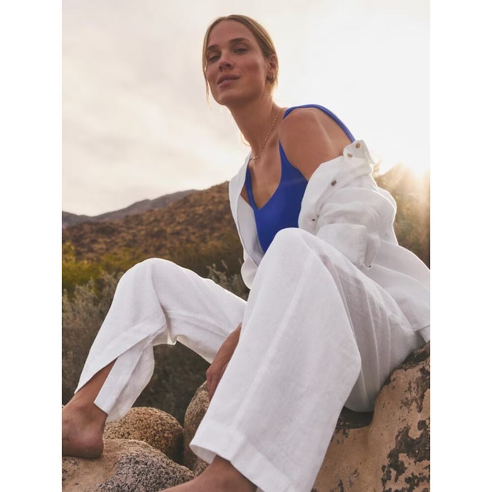 Athleta Retreat Linen Wide Leg Pant NWOT PLUS Sz. 22W‎ Calla Lilly Ivory Beach